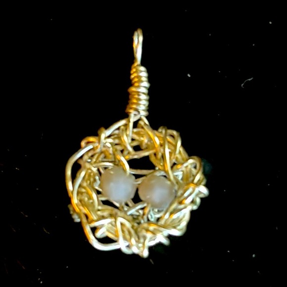 Jewelry - Wire wrapped silver tone birds nest charm pendant
